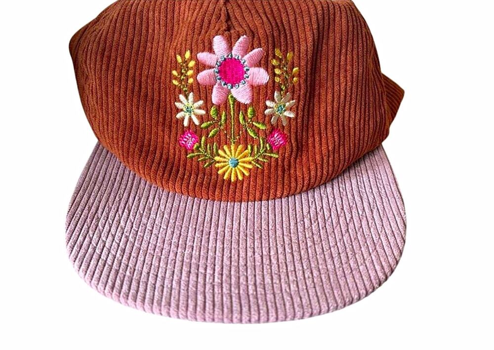 Natural Life NWT Floral Embroidered Corduroy Adjust Baseball Cap Hat Rust